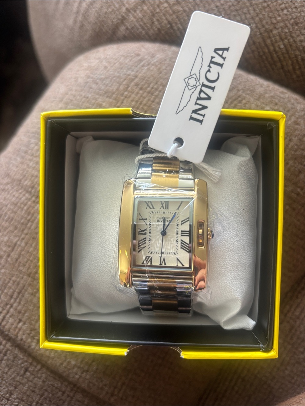 Invicta Two-Tone Gold and Silver Rectangular Dress Watch with White Dial